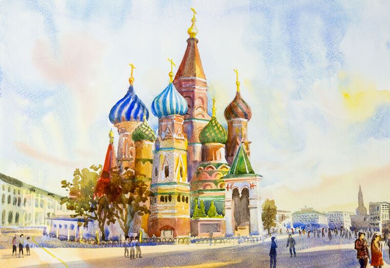 Paintings St. Basil's Cathedral on red square