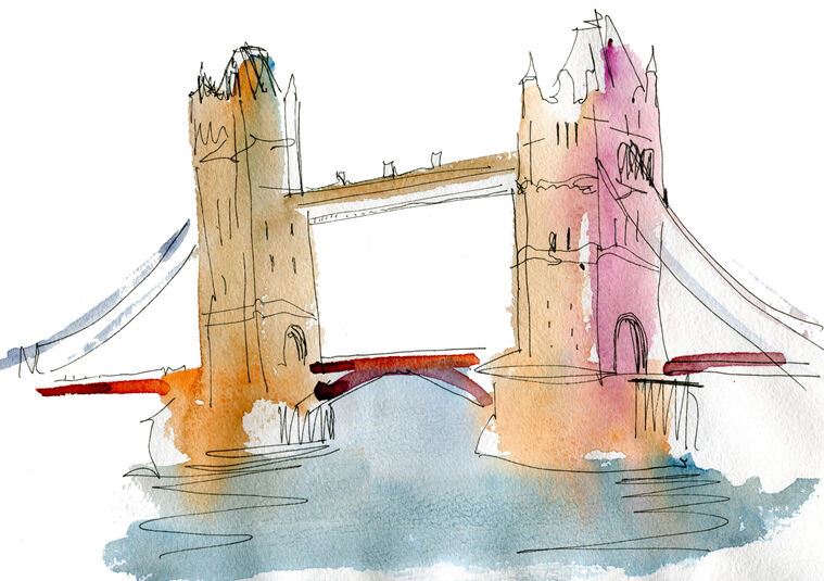 Купить и печать на заказ Репродукции картин Акварельный эскиз Лондонского моста