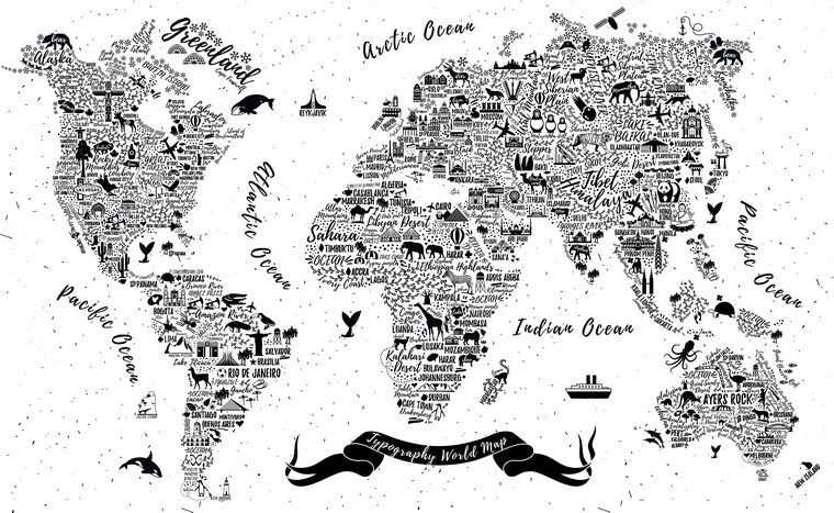 Репродукции картин Map typography and animals