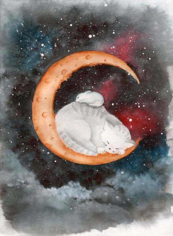 Репродукции картин Art sleeping kitten and rabbit