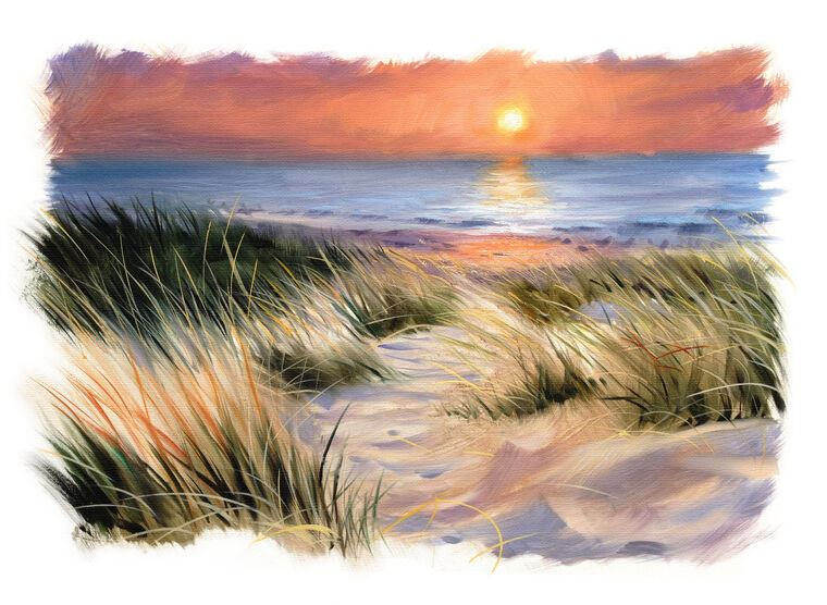 Репродукции картин The dunes on the beach at sunset