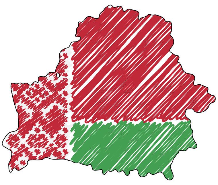 Paintings Map of Belarus with flag sketch