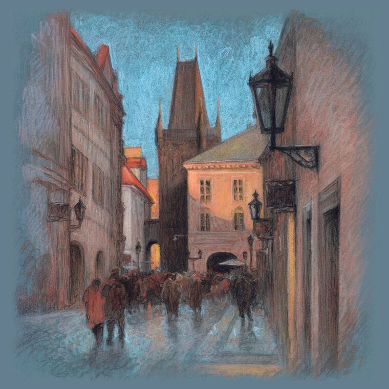 Купить и печать на заказ Репродукции картин Рисунок карандашный Прага