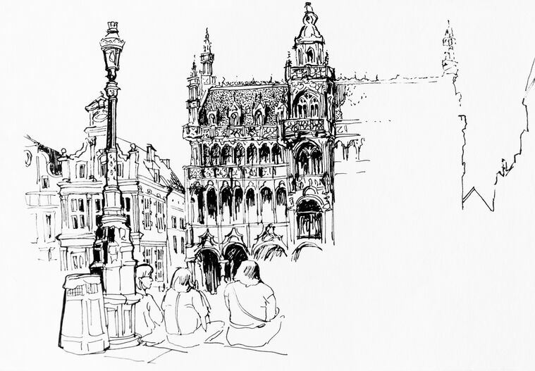 Reproduction paintings The main square in Brussels sketch