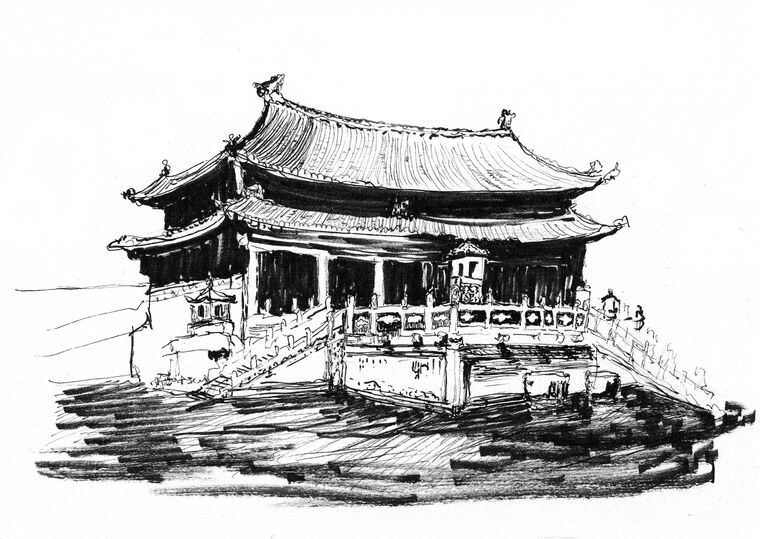 Купить и печать на заказ Репродукции картин Эскиз китайского здания