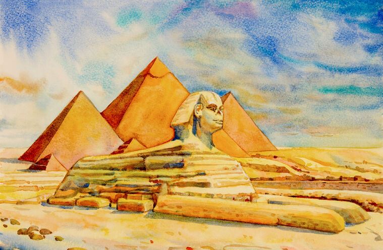 Купить и печать на заказ Картины Большой сфинкс на фоне пирамид