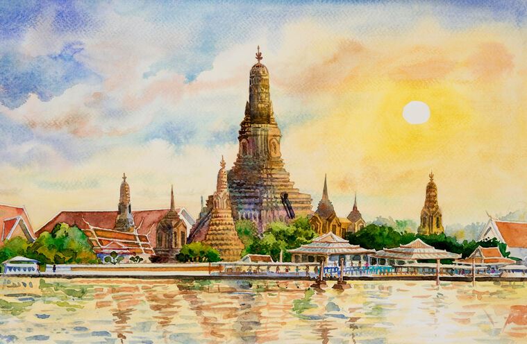 Купить и печать на заказ Картины Храм Ват Арун на закате