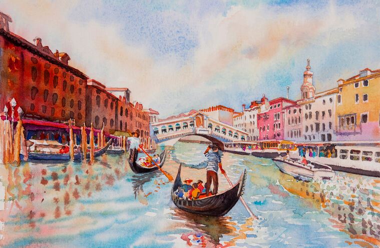 Купить и печать на заказ Репродукции картин Венецианский канал с гондольерами