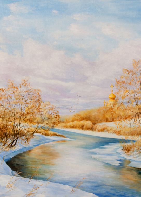 Купить и печать на заказ Репродукции картин Тихая зимняя река