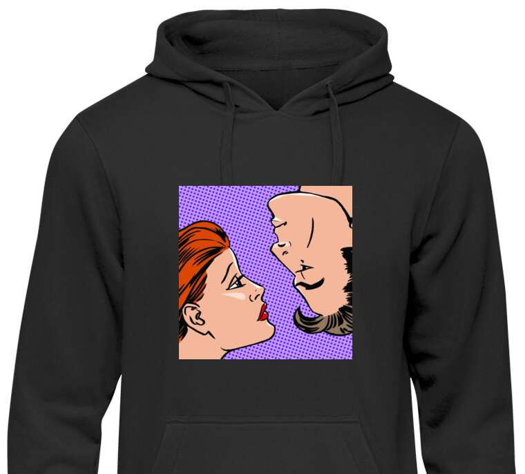 Hoodies, hoodies Face man and woman in the style of a comic book