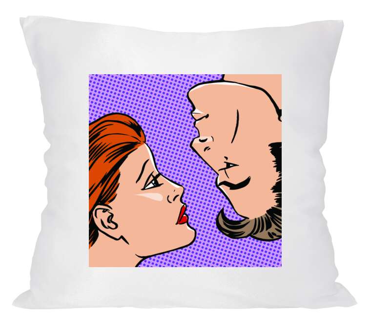 Pillow Face man and woman in the style of a comic book