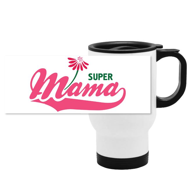 Thermos mugs, thermos mugs Super mama inscription and flower