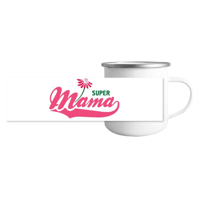 Metal mugs Super mama inscription and flower