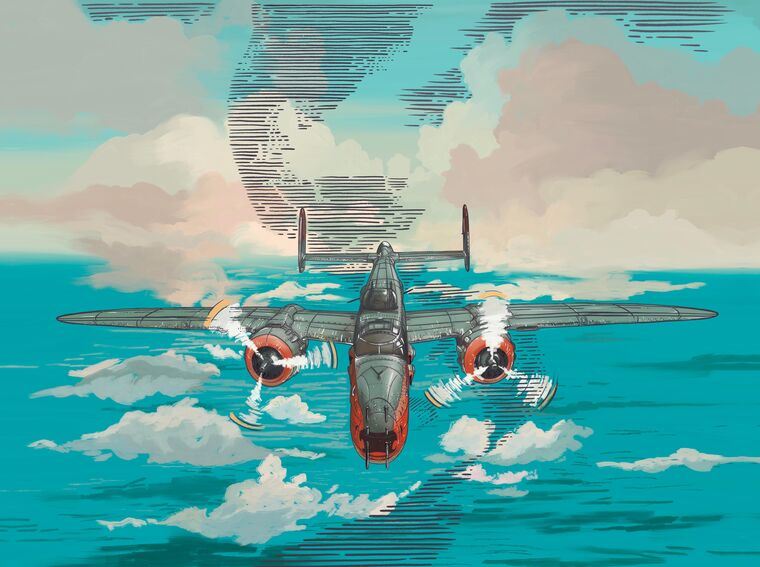 Репродукции картин Нарисованный самолет в небе над морем