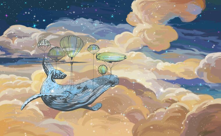 Репродукции картин Кит в облаках с воздушными шарами