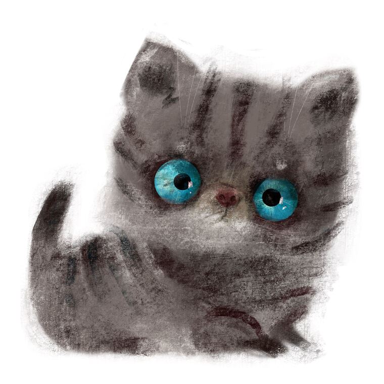 Картины Милый полосатый котёнок с голубыми глазами