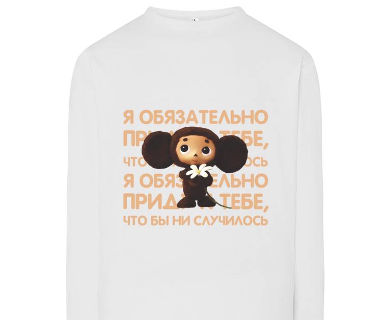 Лонгсливы Чебурашка на фоне текста