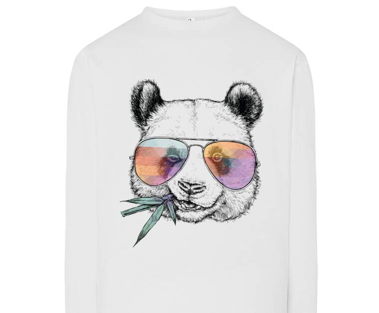 Лонгсливы Panda in colored glasses with a bamboo branch Лонгсливы Panda in colored glasses with a bamboo branch