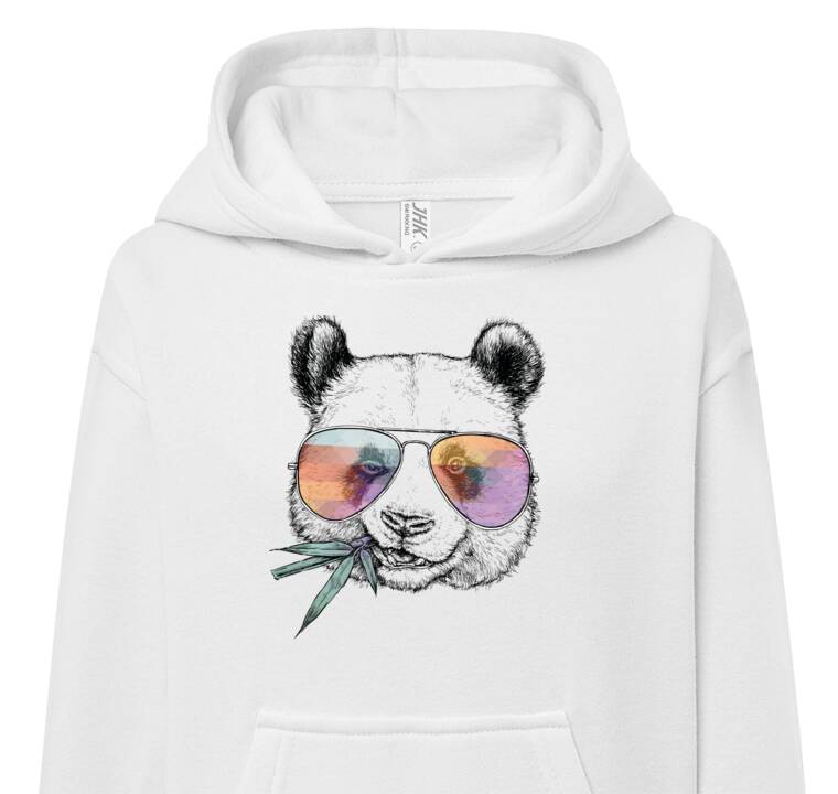 Толстовки, худи детские Panda in colored glasses with a bamboo branch Толстовки, худи детские Panda in colored glasses with a bamboo branch