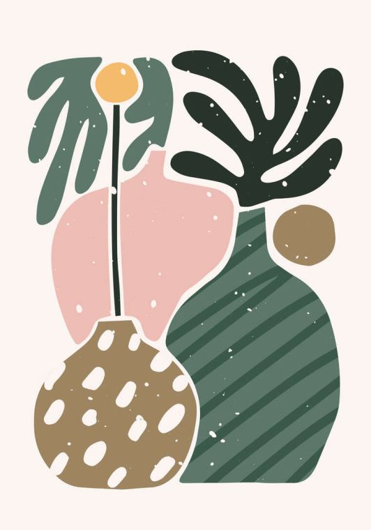 Картины Розово-зеленая абстракция, вазы с растениями