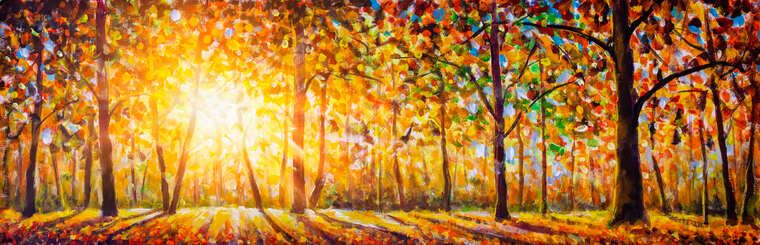 Картины Осенний живописный пейзаж в теплой гамме