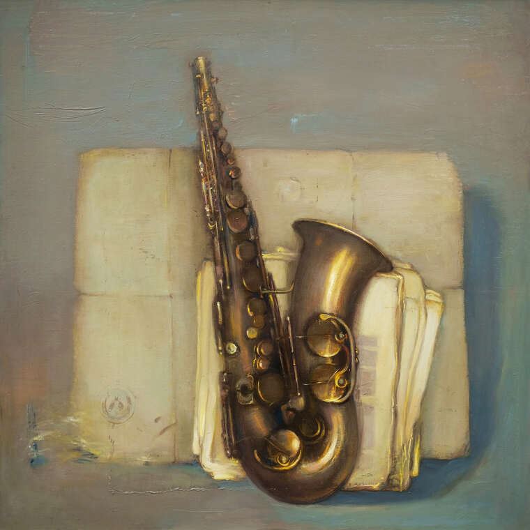 Reproduction paintings Saxophone and old paper