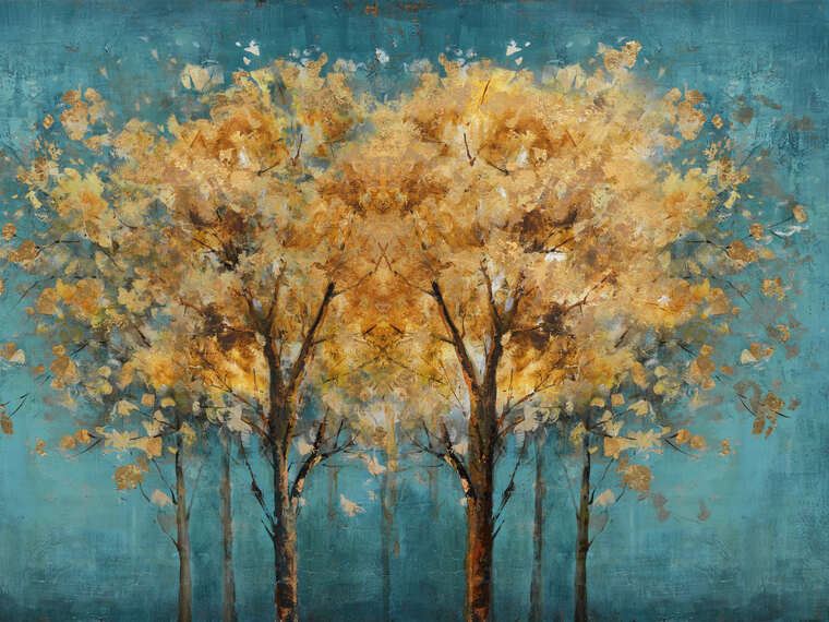 Картины Коричнево-золотые деревья на бирюзовом фоне