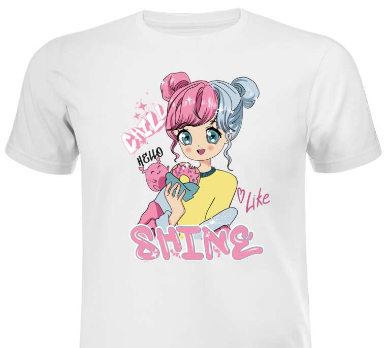 Майки, футболки Иллюстрация аниме-девушки с надписями