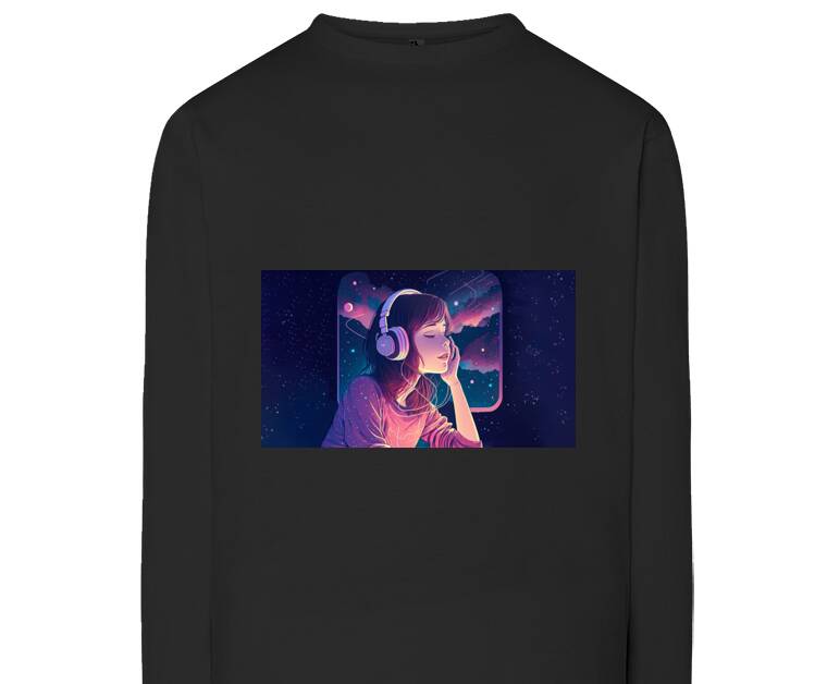 Лонгсливы Anime girl listening to music on the background of space