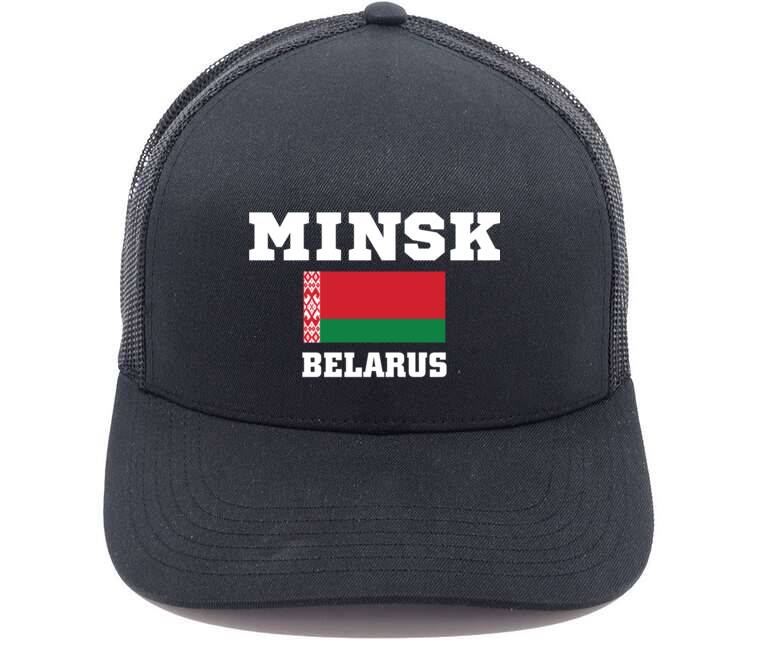Кепки, бейсболки с сеткой Флаг Беларуси и надпись Minsk Belarus