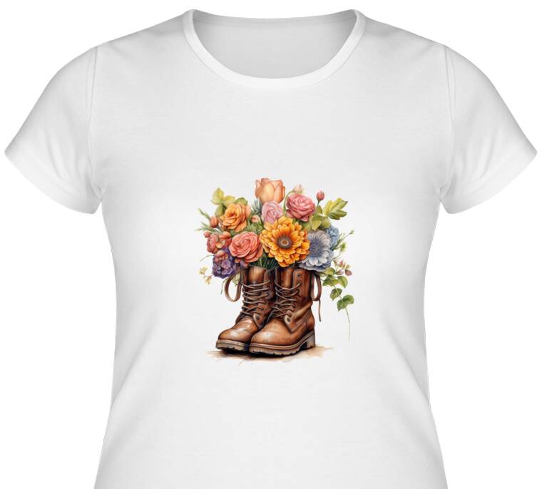 Майки, футболки женские Ботинки с цветами 