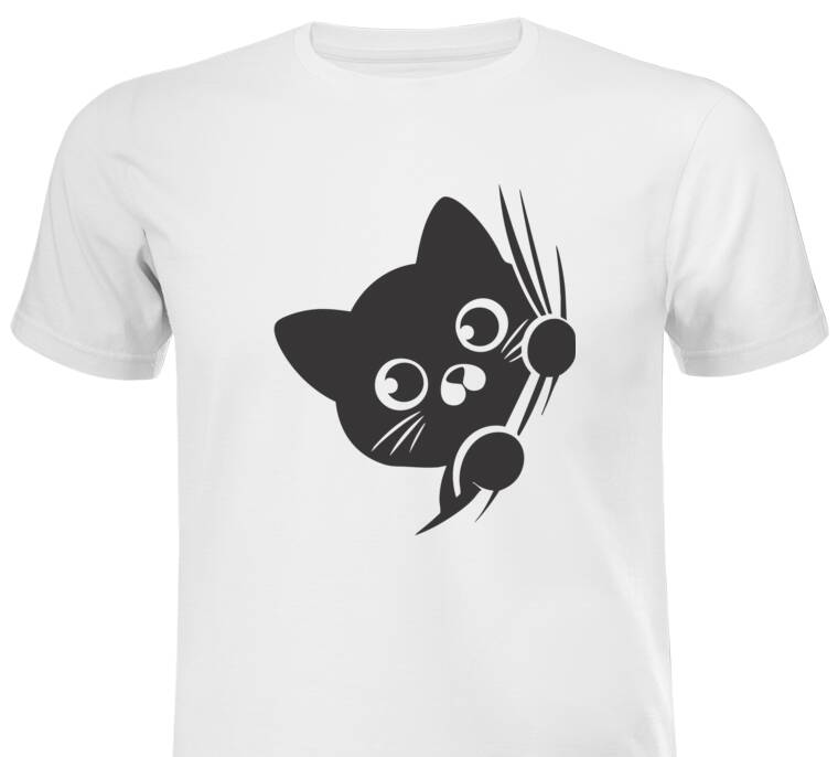 Майки, футболки с принтом The kitten peeks out