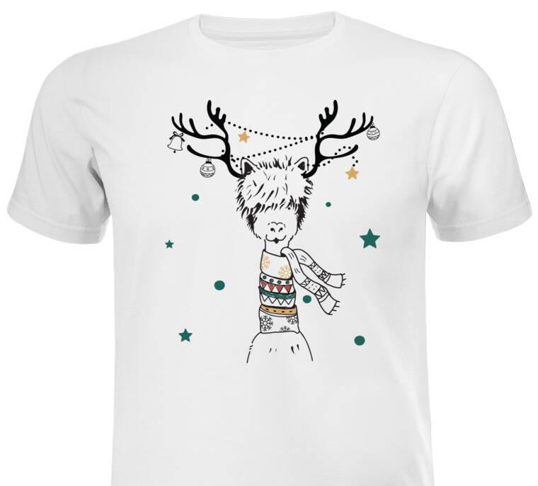 Майки, футболки с принтом  Лама-олень в шарфе