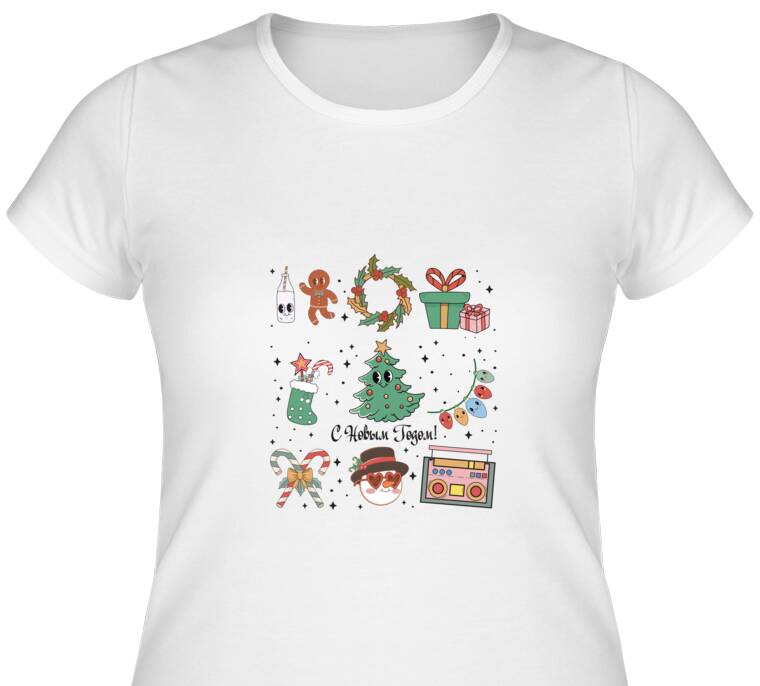 Майки, футболки женские  Новогодний стикерпак