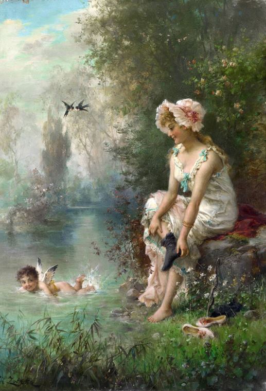 Картины на пластике, пеноркартоне Влюбленная на берегу реки