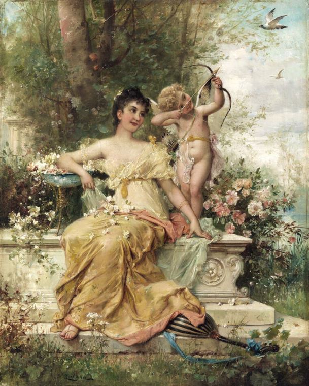 Картины на подрамнике Girl and Cupid in the park