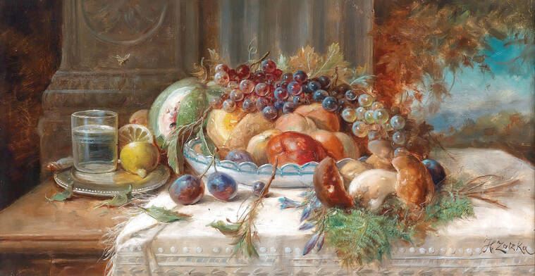 Картины, фото с паспарту Still life with fruits and mushrooms