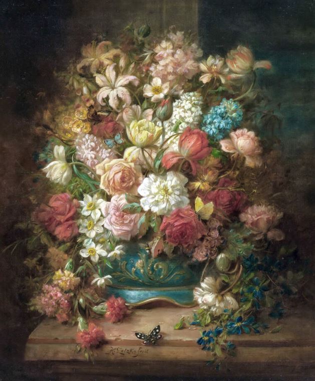 Картины, фото с паспарту Still life with flowers and butterflies