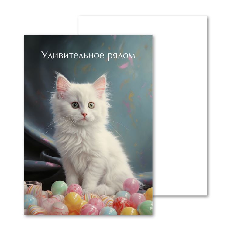 Открытки мини, карточки Пушистая кошка
