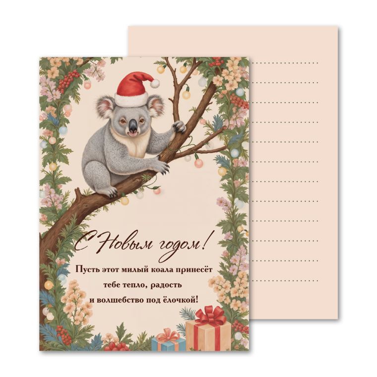 Открытки мини, карточки Новогодняя коала