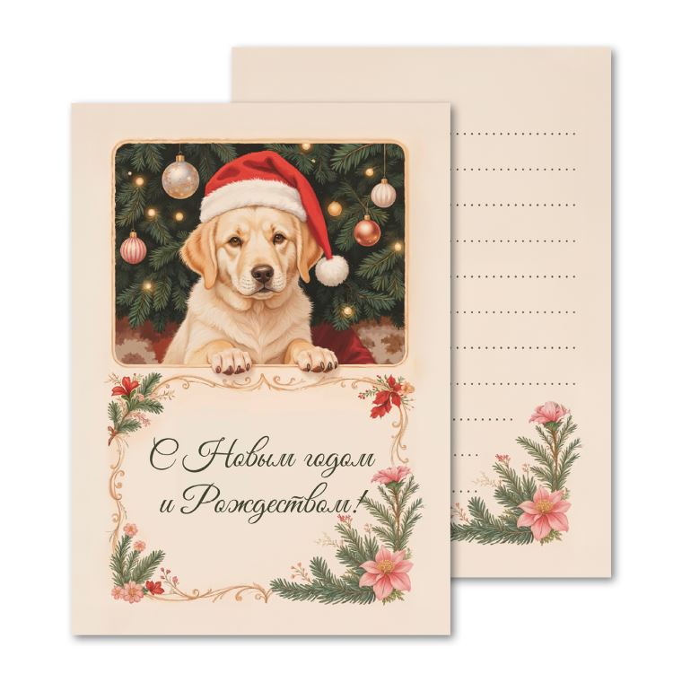 Открытки мини, карточки Новогодняя собака