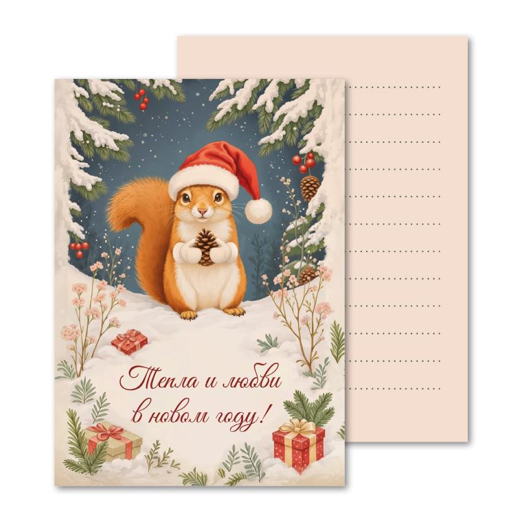Открытки мини, карточки Новогодняя белочка