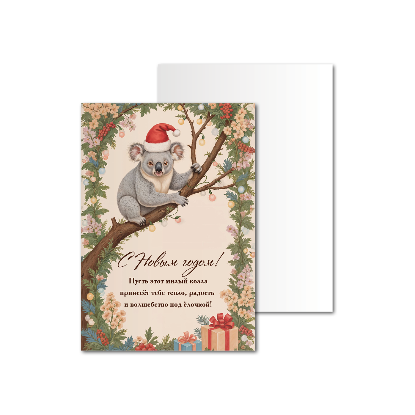 Открытки односторонние Новогодняя коала