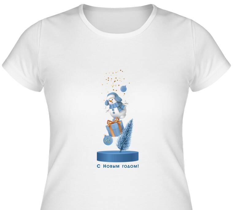 Майки, футболки женские Снеговик ёлка подарок