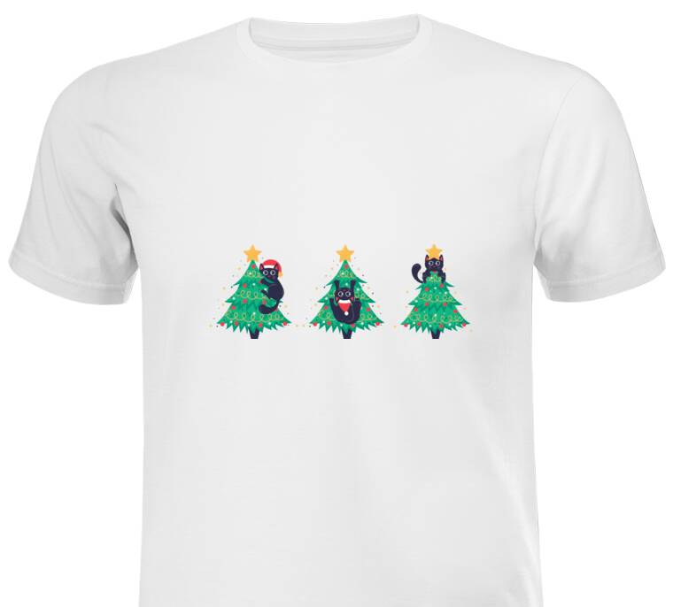Майки, футболки с принтом Коты в ёлках Майки, футболки с принтом Коты в ёлках