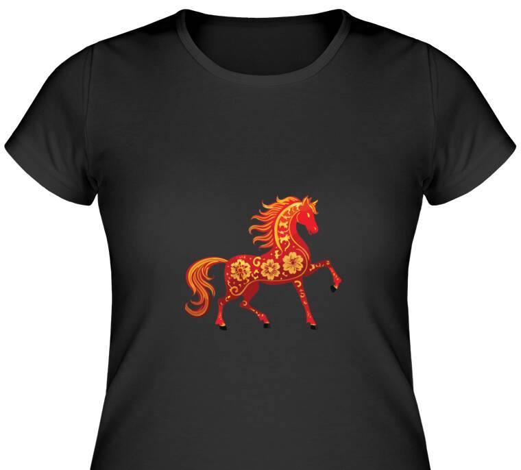 Майки, футболки женские Лошадь хохлома Майки, футболки женские Лошадь хохлома