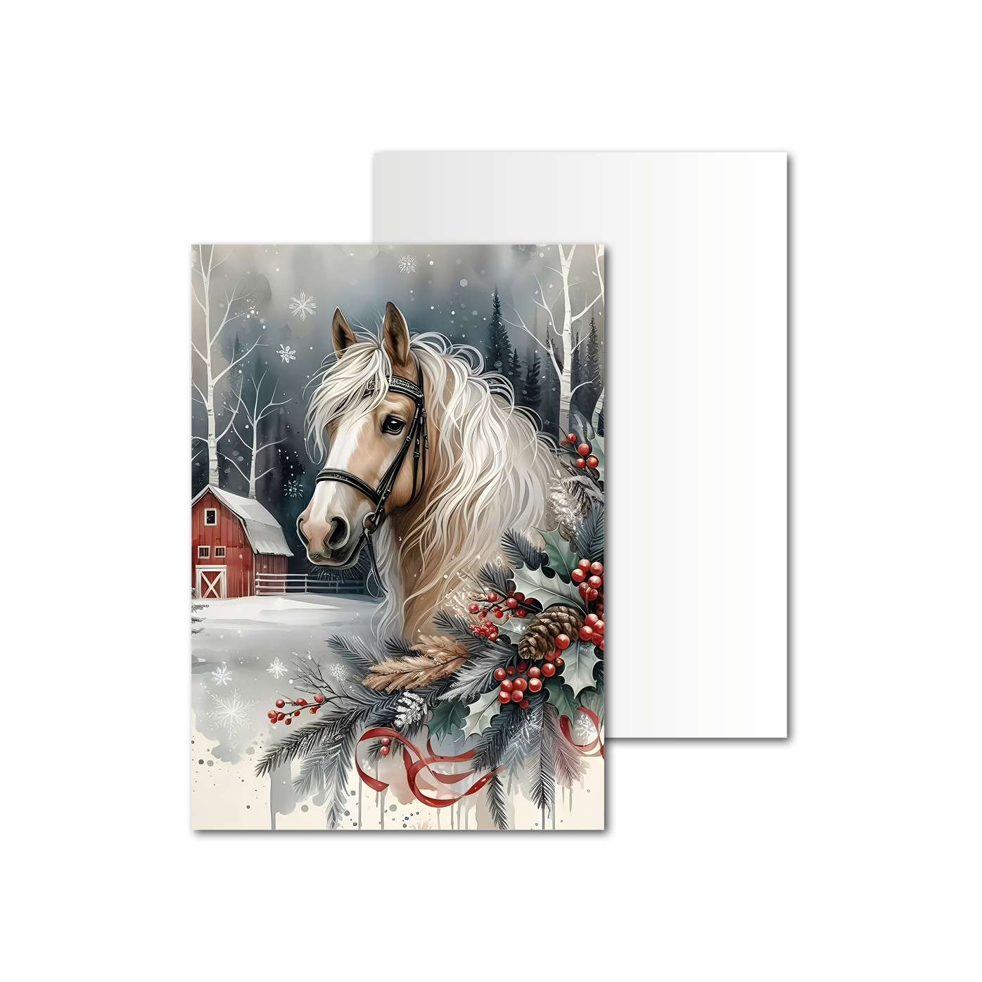 Открытки односторонние Лошадь в зимнем пейзаже Открытки односторонние Лошадь в зимнем пейзаже