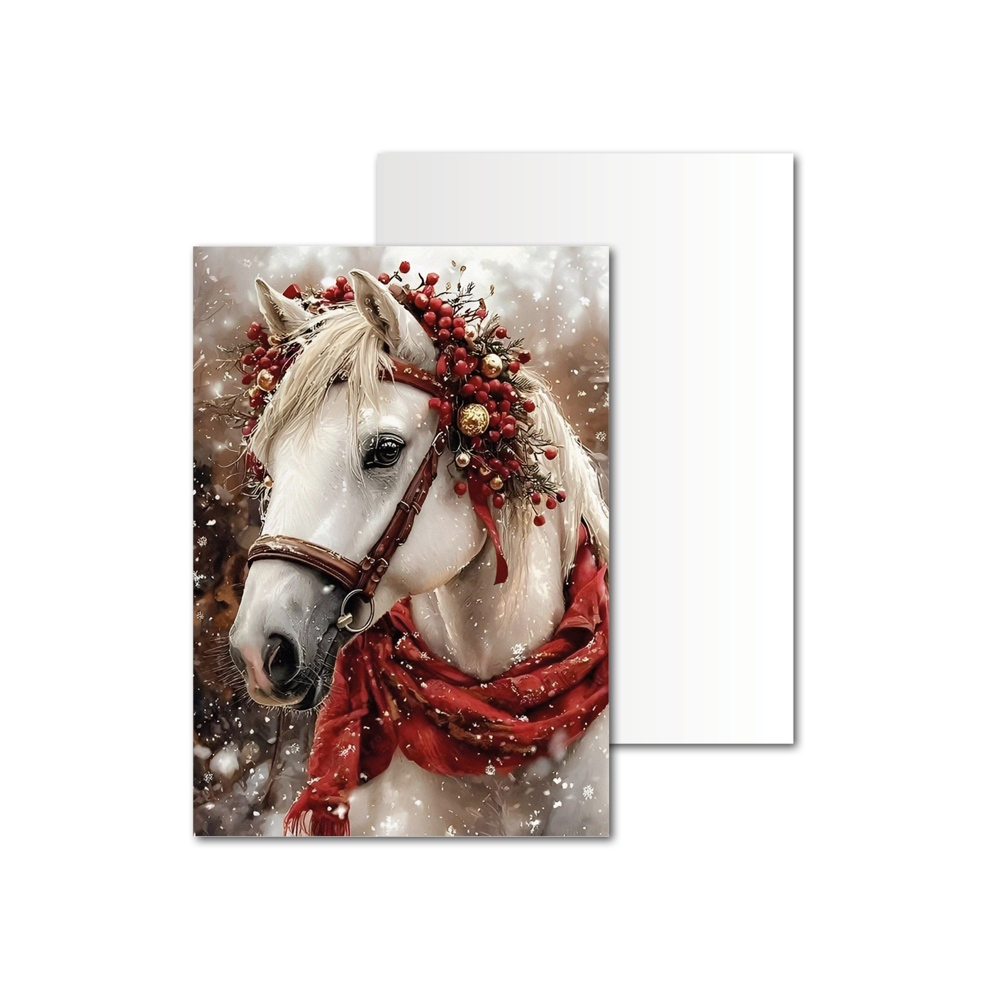 Открытки односторонние Праздничный конь с венком Открытки односторонние Праздничный конь с венком