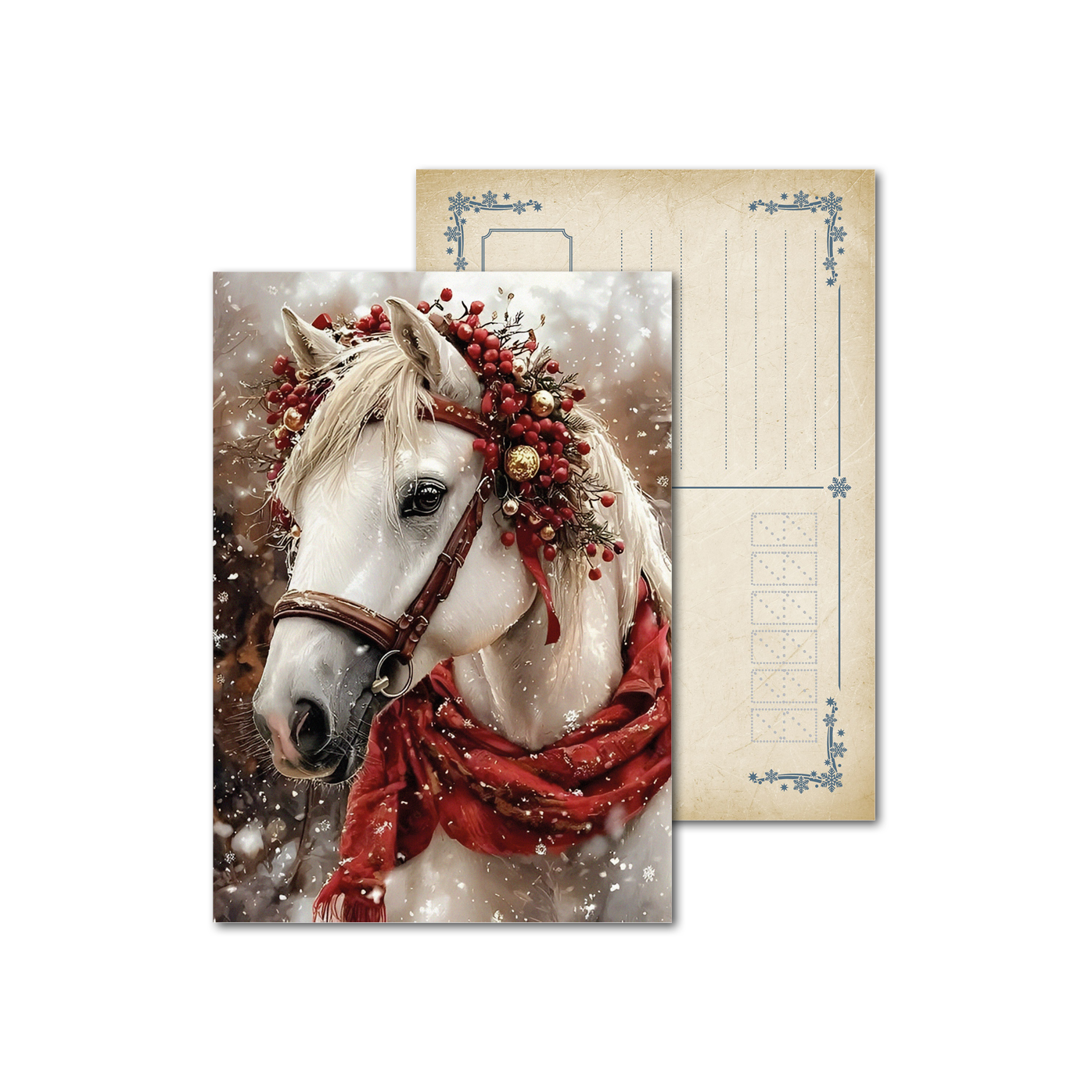 Открытки почтовые, для посткроссинга Праздничный конь с венком Открытки почтовые, для посткроссинга Праздничный конь с венком