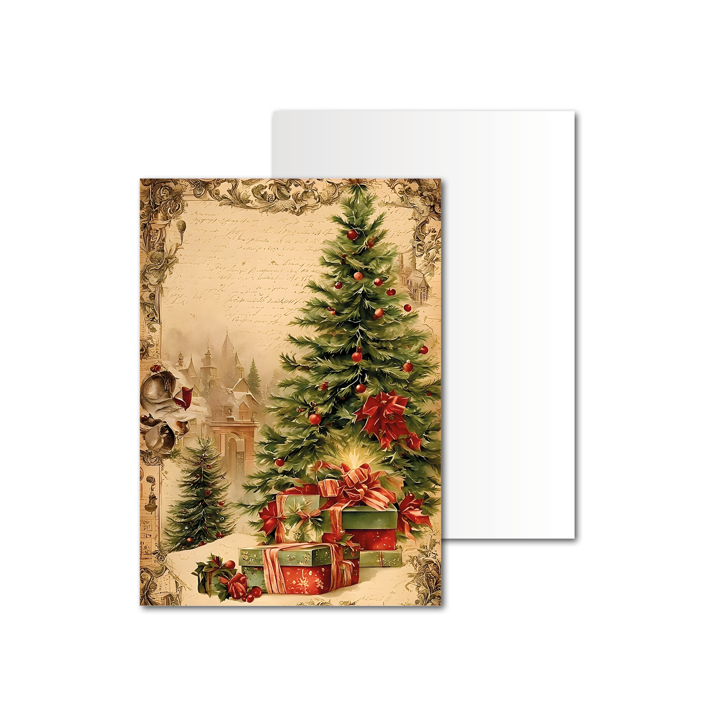 Открытки односторонние Винтажная ёлка с подарками Открытки односторонние Винтажная ёлка с подарками